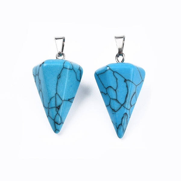 Cone/Spike/Pendulum Dyed Synthetical Blue Turquoise Stone Pendants