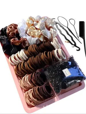 Minimalist Plain Color Hair Accessories As Gift, Summer 2024 Hair Accessories Set Including Hair Tie, Hair Scrunchie & Hair S...