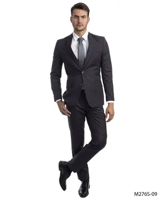 Tazio Men's 2pc Slim Fit Suit Classic Solid Colors for Professional Look