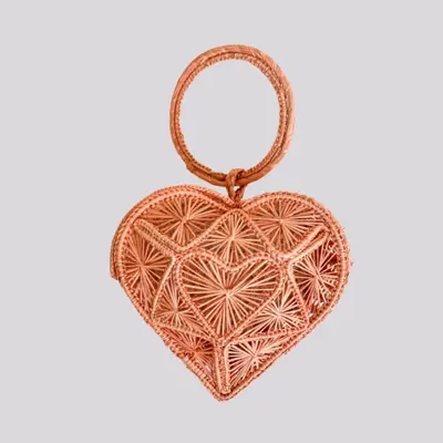 Heart Basket Bag Pink - Straw Bag - Iraca Palm Handbag, Top Handle Purse | Color: Mint Green