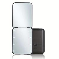 Portable Foldable Makeup Mirror, Black Compact LED Mini Travel Makeup Mirror, Handheld Mirror With Light, Pocket Size Makeup ...
