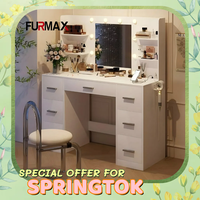 Furmax Makeup Vanity with Mirror and Drawers Vanity Desk Set with 3 Modes Adjustable Brightness Lights and USB Power Outlet
