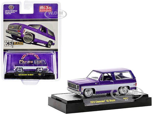1973 Chevrolet K5 Blazer Purple Metallic and White Limited Edition to 6600 pieces Worldwide 1/64 Diecast Model Car by M2 Mach...