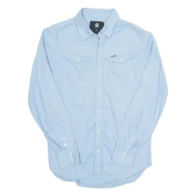 G-STAR RAW Mens Plain Shirt Blue Long Sleeve M