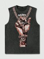 Men's Hand & Letter Print Tank Top, Regular Fit Casual Graphic Sleeveless Top for Summer, Men's Top for Daily Wear, Cotton Ta...