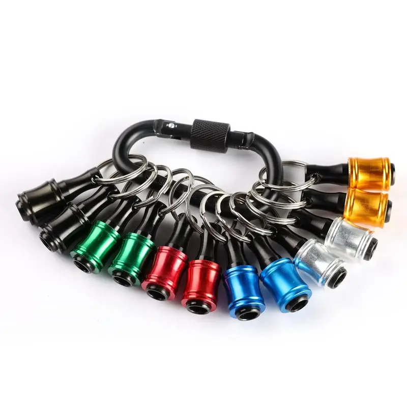 12pc Portable Bit holder Keychain, 1/4in Hex Shank Screwdriver Bit Clip for Impact Driver Flexible Drill Bit Extension Nut Dr...