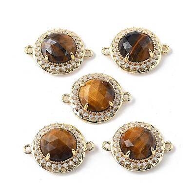 Natural Tiger Eye Faceted Connector Charms