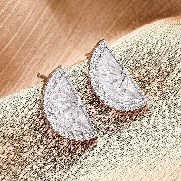 Brass Micro Pave Clear Cubic Zirconia Stud Earrings