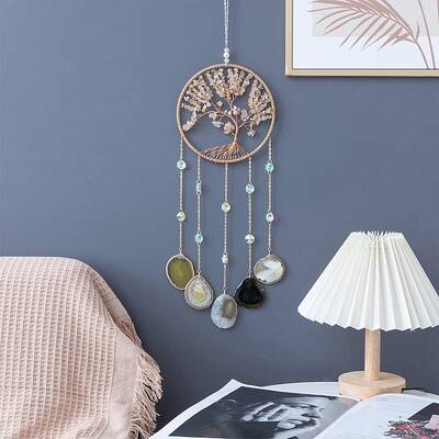 Tree of Life Natural Orange Quartz & Agate Woven Net Suncatchers