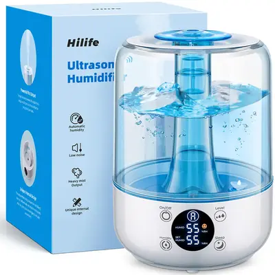 Hilife Humidifiers for Bedroom, 3L Ultrasonic Cool Mist Humidifiers for Home Baby Nursery & Plants, Auto Shut-Off, Filterless