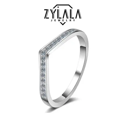 [047] Synthetic Moissanite Ring V-Shape Band 925 Silver Jewelry Engagement Casual Daily Wearing With Certificate