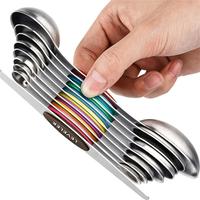 Stainless Steel Double-ended Measuring Spoon (9 Counts), Multi-purpose Magnetic Seasoning Food Measuring Spoon, Cooking Utens...