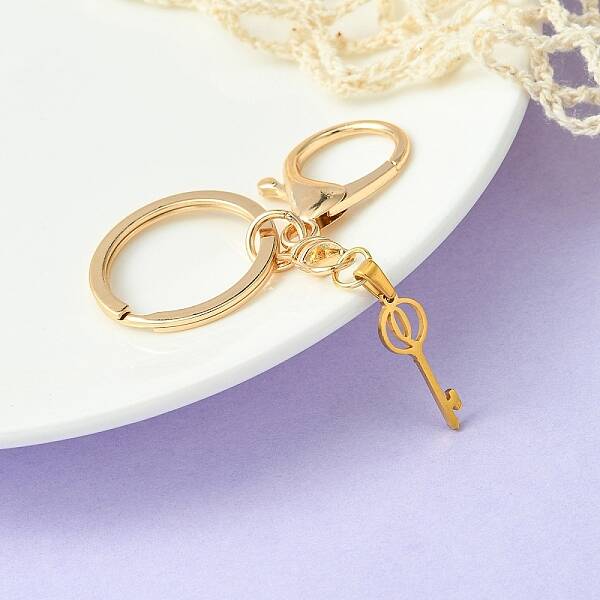 304 Stainless Steel Initial Letter Key Charm Keychains