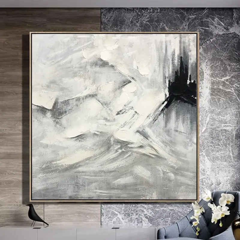 Large Original Abstract White Paintings On Canvas Acrylic Wall Art Modern Original Wall Decor | WINTER BLIND