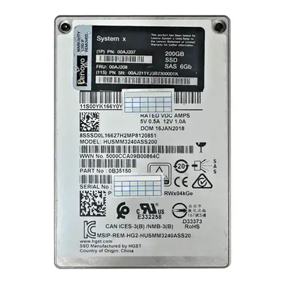 00AJ207 Lenovo 200GB Multi-Level Cell SAS 6Gb/s Hot Swappable 2.5-Inch Solid State Drive for System x3550 M5