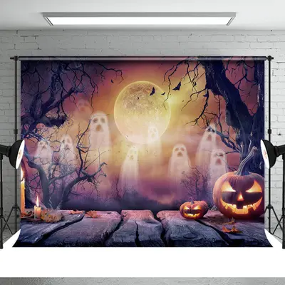 Ghost Candle Pumpkin Happy Halloween Night Backdrop - Aperturee