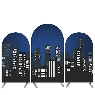 Aperturee High Buildings Theme Black Blue Night Arch Backdrop Kit | Chiara Arch Backdrop Diy | Diy Round Arch Backdrop | Cust...