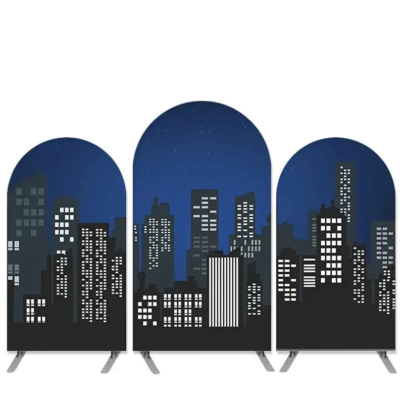 Aperturee High Buildings Theme Black Blue Night Arch Backdrop Kit | Chiara Arch Backdrop Diy | Diy Round Arch Backdrop | Cust...