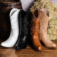 【wide&normal】Cowboy Boots For WoMen with Wide Square Toe Western Retro Boot Durable Classic Fashionable Embroidered Pull ...