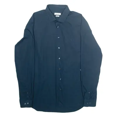 CALVIN KLEIN Slim Fit Mens Plain Shirt Blue Long Sleeve XL