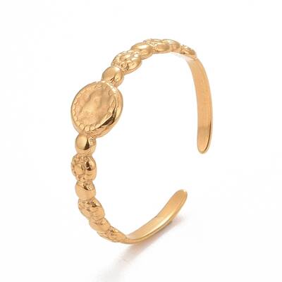 Ion Plating(IP) 304 Stainless Steel Flat Round Open Cuff Ring for Women