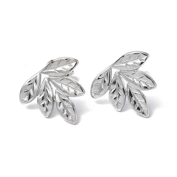 Non-Tarnish 304 Stainless Steel Leaf Stud Earrings for Women