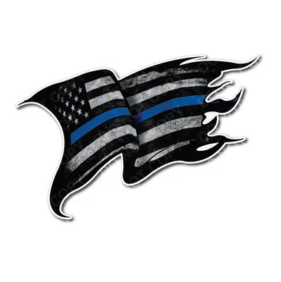 Thin Blue Line Police Officer Tattered Distressed American Flag Decal Sticker…