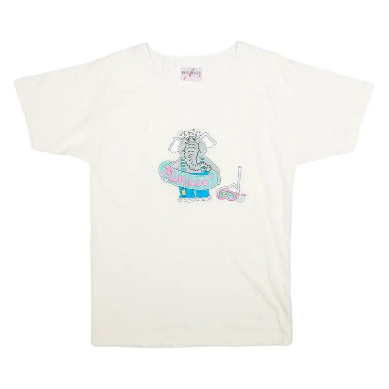FURIOSO Cartoon Elephant Print Mens T-Shirt White S