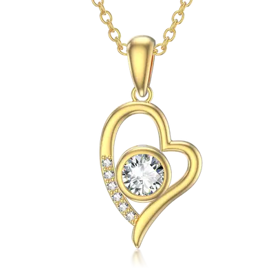 10K Gold Cubic Zirconia Heart Pendant Necklace