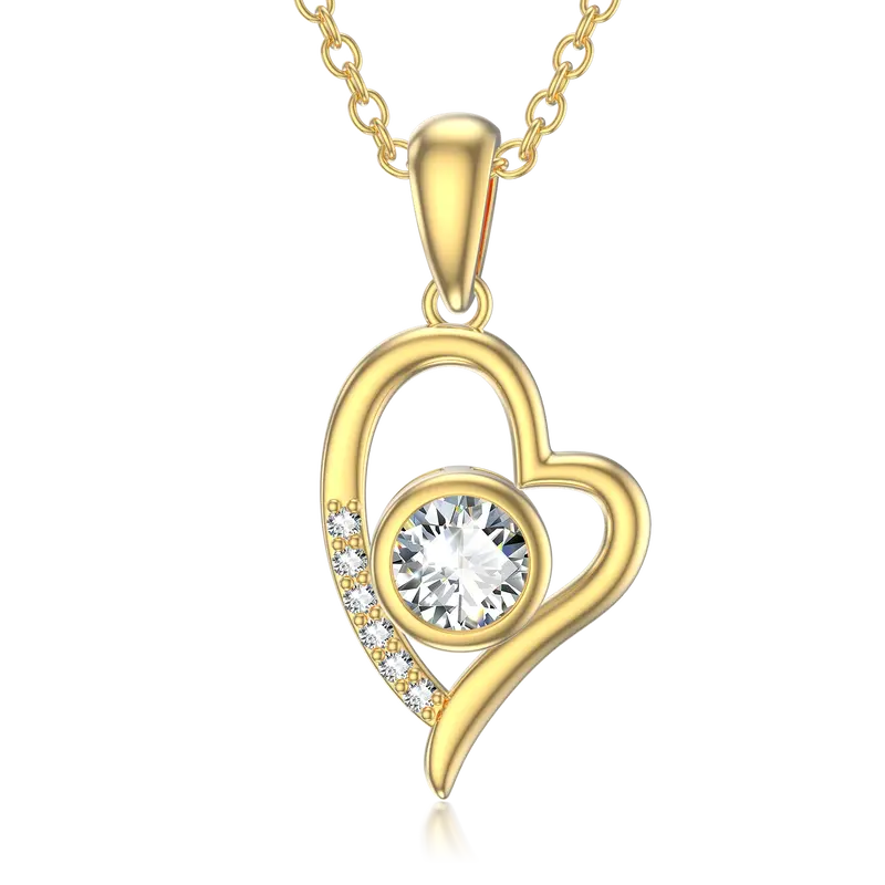 10K Gold Cubic Zirconia Heart Pendant Necklace