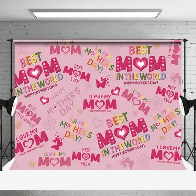Best Mom Pink Slogen Butterfly Mothers Day Backdrop - Aperturee