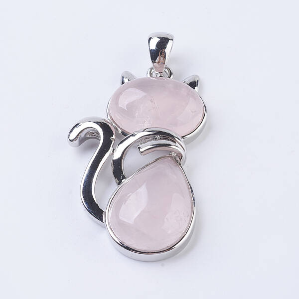 Natural Rose Quartz Kitten Pendants