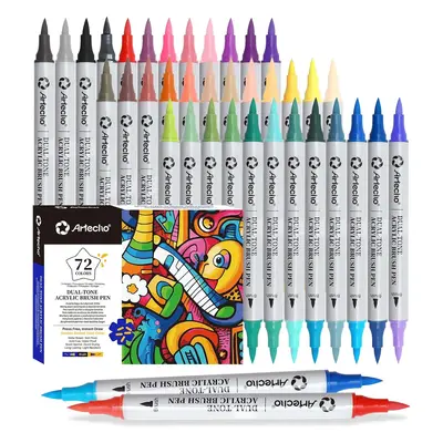 Artecho Dual Tone Acrylic Paint Pens 72 Colors Brush Tip for Drawing Coloring Painting on Pumpkin Glass Paper Wood Water-Base...