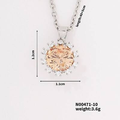 Shiny Brass Rhinestones Flower Pendant Necklace