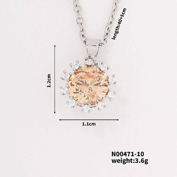 Shiny Brass Rhinestones Flower Pendant Necklace
