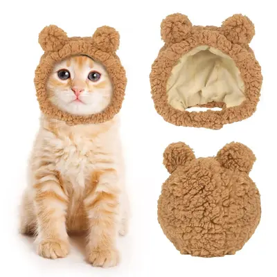 Cute Plush Cat Head Cover, Warm and Cold Protection Small Dog Hat, Pet Decoration Supplies