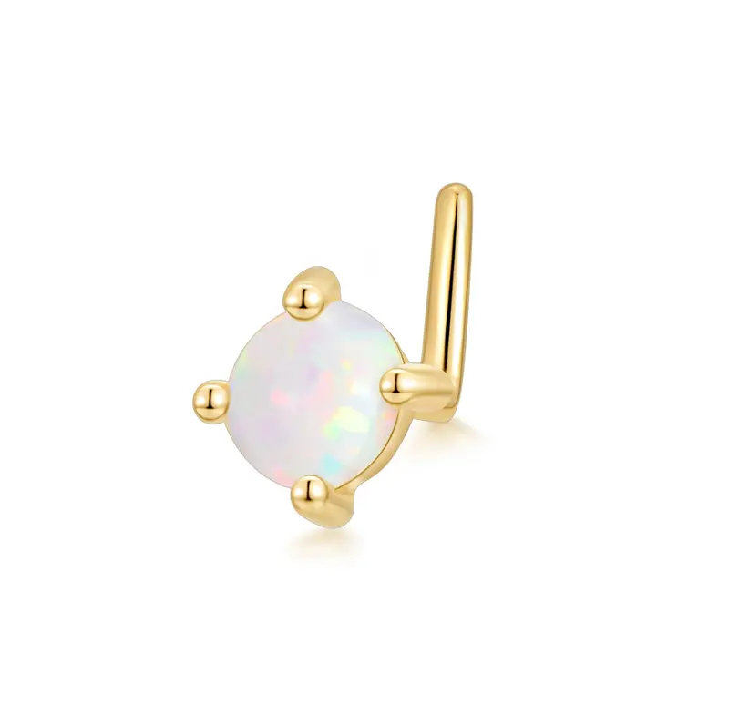 14K Gold Opal Round Nose Ring