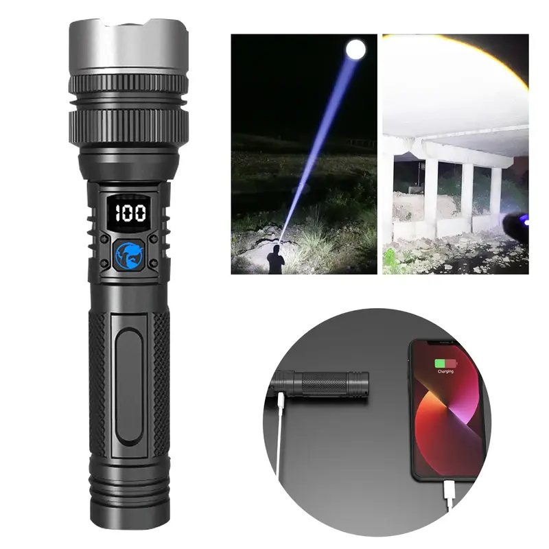 2-in-1 Rechargeable Flashlight + Power Bank,  High Lumen Super Bright, Zoomable Beam LCD Digital Power Display 3 Modes Pocket...