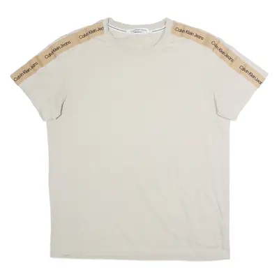 CALVIN KLEIN JEANS Womens T-Shirt Beige Crew Neck L