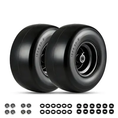 Garvee 2 Pack 13x6.50-6 Flat Free Lawn Mower Tires with 353 LBS Load, Polyurethane, Alloy Steel, Puncture-Proof, 3/4 & 5/8 ...