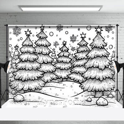 White Black Lines Pine Forest Snowy Photo Backdrop - Aperturee