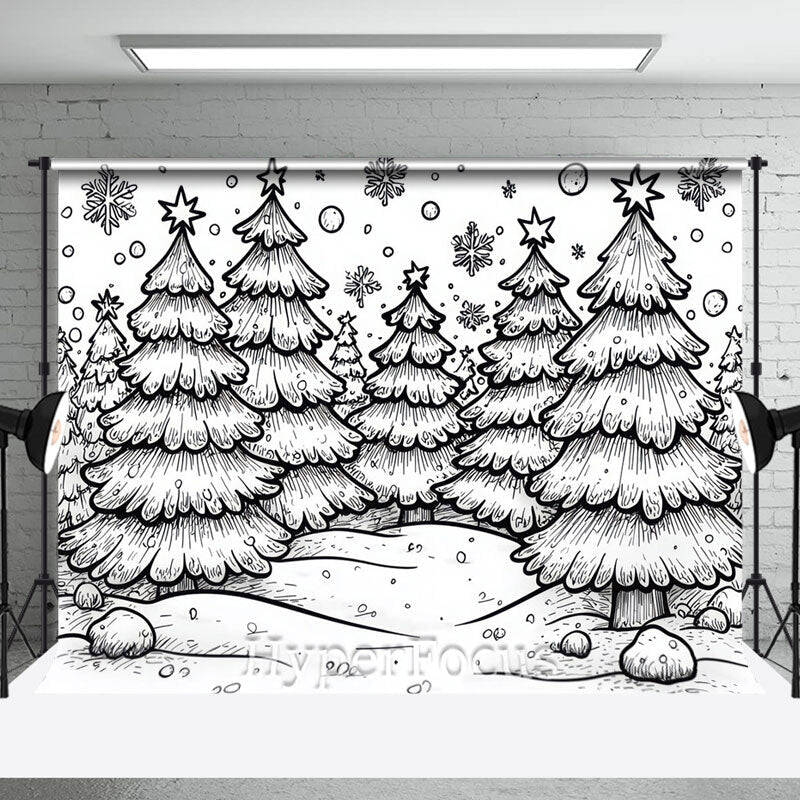 White Black Lines Pine Forest Snowy Photo Backdrop - Aperturee
