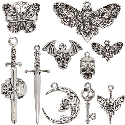 50Pcs 10 Styles Skeleton Theme Tibetan Style Alloy Pendants