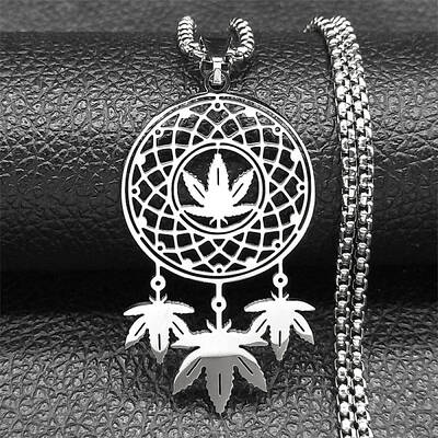304 Stainless Steel Woven Web/Net with Leaf Pendant Necklaces