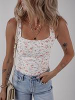 Women's Floral Print Cami Bodysuit, Fitted Casual Sleeveless Bodysuit for Spring & Fall, Boho Ladies Clothes for Daily Wear, ...