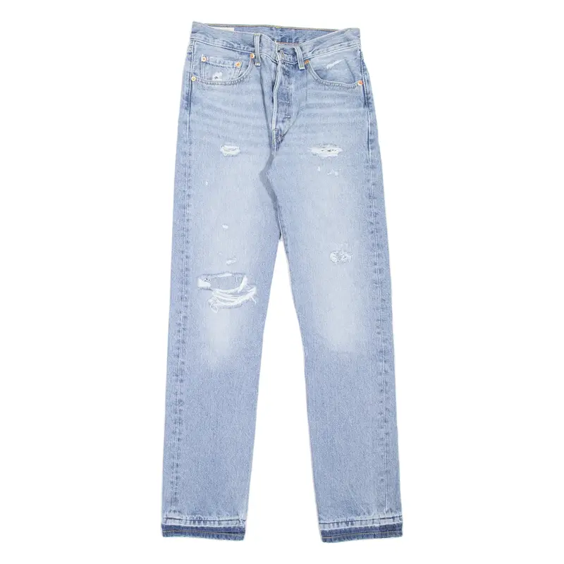 LEVI'S 501 BIG E Jeans Distressed Womens Blue Straight Stone Wash W26 L30