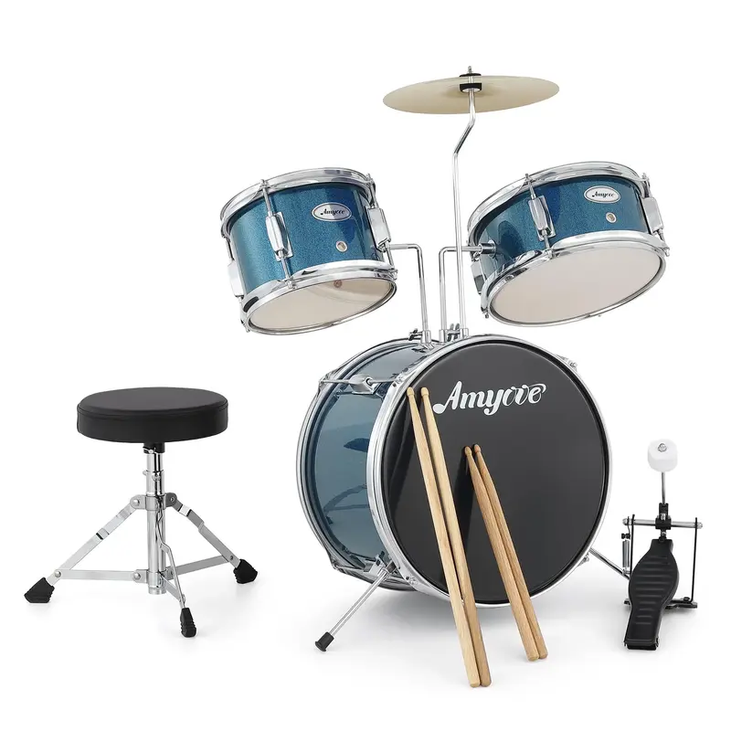 Garvee Kids Drum Set 3-Piece Junior Kit with Cymbal & Bass Pedal, Wood & Metal Build, Electroplate Finish, Compact Design, Bl...
