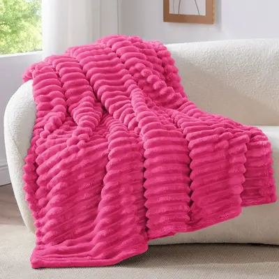 BEDELITE-Striped Throw Light Weight Blanket for Couch, Soft and Cozy Fluffy Blanket, Warm Plush Fuzzy Blanket