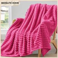 BEDELITE-Striped Throw Light Weight Blanket for Couch, Soft and Cozy Fluffy Blanket, Warm Plush Fuzzy Blanket