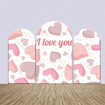 I Love You Pink Hearts Arch Backdrop Kit For Wedding - Aperturee